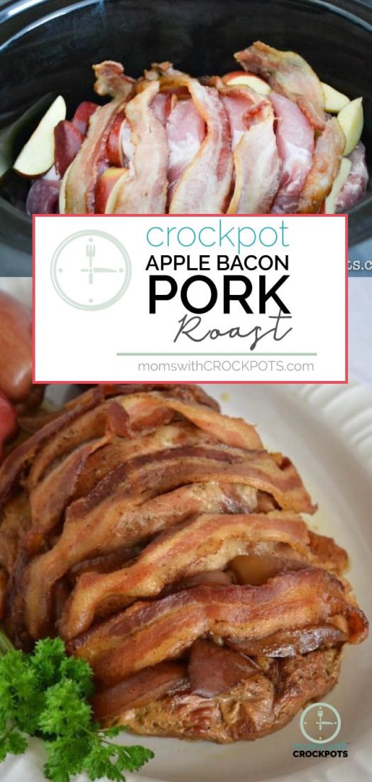What a perfect dinner for any night of the week! This Crockpot Apple Bacon Pork Roast Recipe is so simple, yet looks so elegant on the table. Plus it's kid friendly. The entire family will love it! #crockpot #keto #recipes #dinner