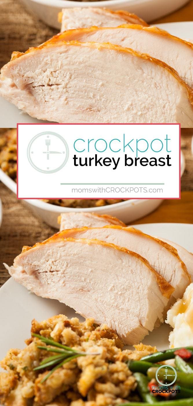 Make Thanksgiving easy! Cook your turkey in the slow cooker with this Crockpot turkey breast recipe. Comes out moist and delicious every time! #crockpot #recipe #holidays