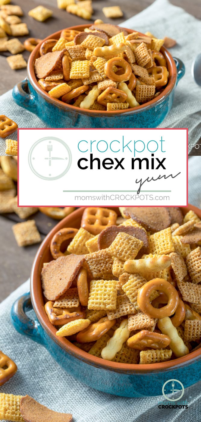 Don't turn on the oven! Pull out your slow cooker and make this Homemade Crockpot Chex Mix Recipe! Great for game day, snacking, and gift giving! #crockpot #gameday #recipes