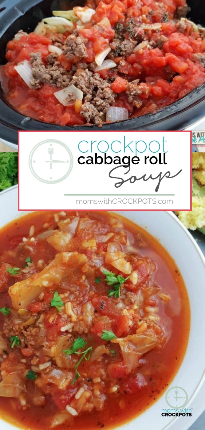 If you loved stuffed cabbage rolls, you will love this Crockpot Cabbage Roll Soup Recipe! A #healthy, tasty dinner on a cool day! #recipes #crockpot