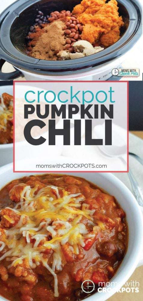 The perfect fall crockpot recipe! Check out this simple and flavorful Crockpot Pumpkin Chili Recipe to warm you up on a cool autumn day!