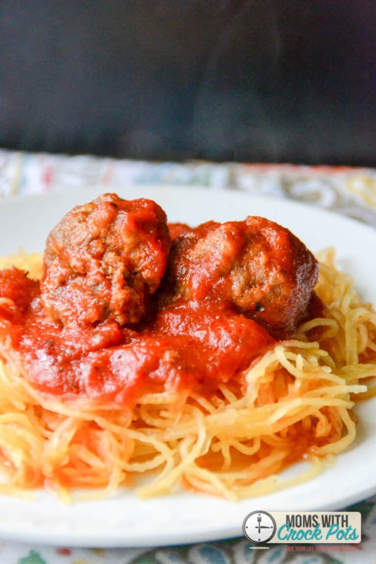 Crockpot Spaghetti Squash & Meatballs Moms with Crockpots