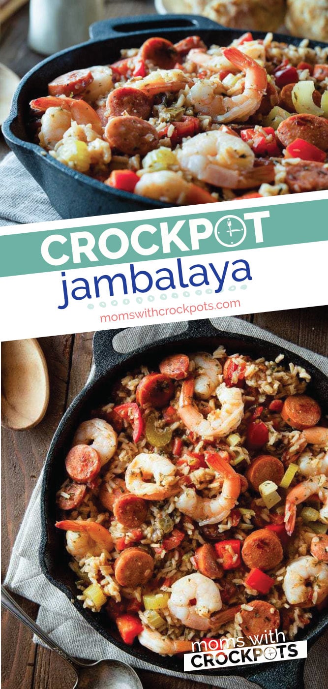 Just like you would get in New Orleans! This tongue tingling Crockpot Jambalaya Recipe is a keeper for a delicious supper any night of the week! | @MomsWCrockpots #recipes #dinner #crockpot #slowcooker