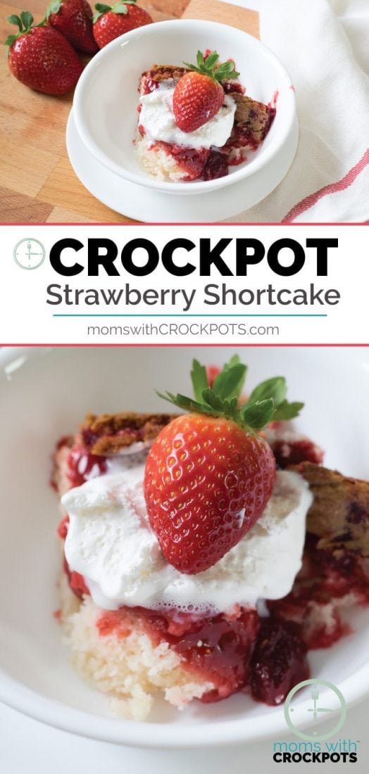 You have to try this crazy simple Crockpot Strawberry Shortcake Recipe! All of the warm strawberry over a light a fluffy cake made right in your slow cooker! #crockpot #dessert #recipes #strawberry #slowcooker